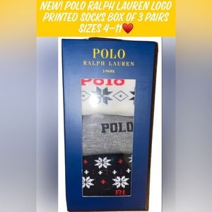 New! Polo Ralph Lauren Logo Printed Socks Box of 3 Pairs Sizes 4-11♥️